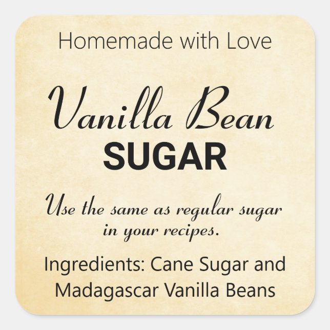 Vanilla Bean Sugar or whatever wording you choose Square Sticker (Front)