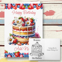 Vanilla Birthday Cake and Berries | Colouring Page