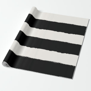 Vanilla & Black Rough Edge Stripes Pattern Wedding Wrapping Paper