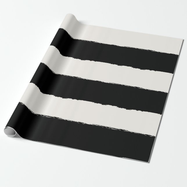 Vanilla & Black Rough Edge Stripes Pattern Wedding Wrapping Paper (Unrolled)