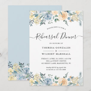 Vanilla Blue Floral Rehearsal Dinner Invitation