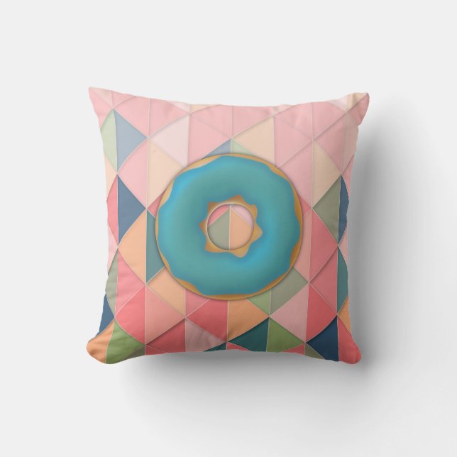 Vanilla & Blueberry Yummy Doughnuts Geometric Cushion (Front)