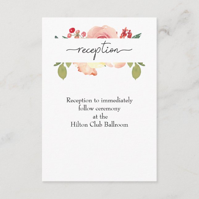 Vanilla Blush Floral Wedding Reception Enclosure Card (Front)