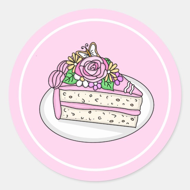 Vanilla Cake topped with Roses and Flowers Classic Round Sticker (Front)