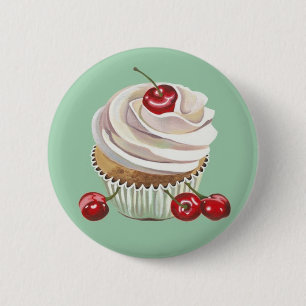 Vanilla cherry cupcake badge button