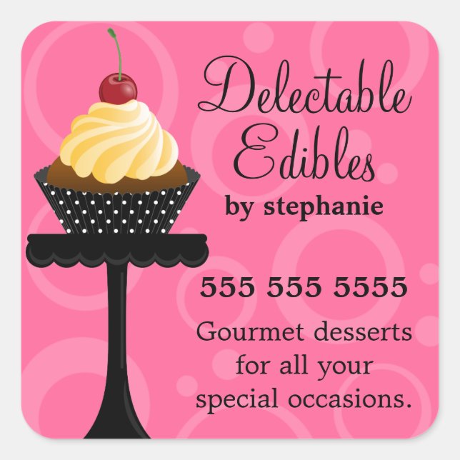 Vanilla Cherry Cupcake Bakery Square Sticker (Front)