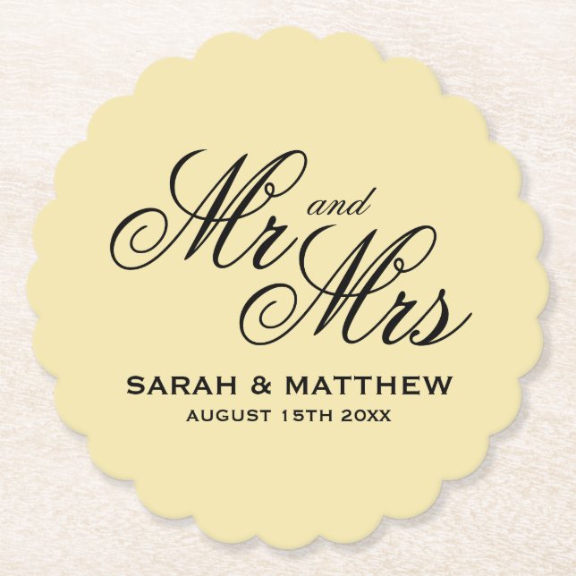 Vanilla colour personalised wedding coasters (Front)