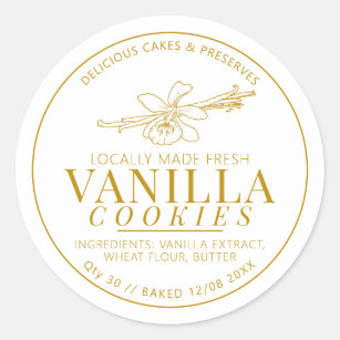 Vanilla cookies flower and bean drawing golden classic round sticker