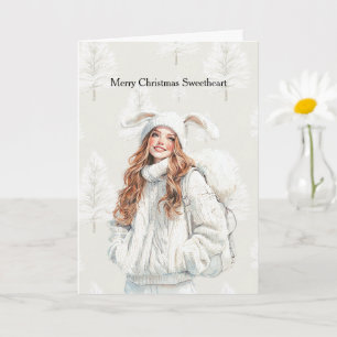 Vanilla Cream Christmas Red Head Bunny Ears Card