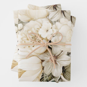 Vanilla Cream floral Bouquet birthday wedding Wrapping Paper Sheet