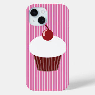 Vanilla Cupcake and Pink Stripes iPhone 15 Case