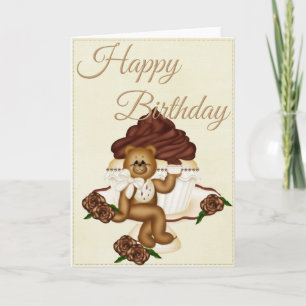 Vanilla Cupcake w/ Teddy Bear Happy Birthday Card