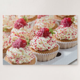 Vanilla Cupcakes with Red Sprinkles & Strawberries Jigsaw Puzzle