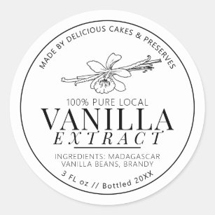 Vanilla extract flower and bean drawing product classic round sticker