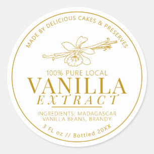Vanilla extract flower and bean drawing yellow classic round sticker