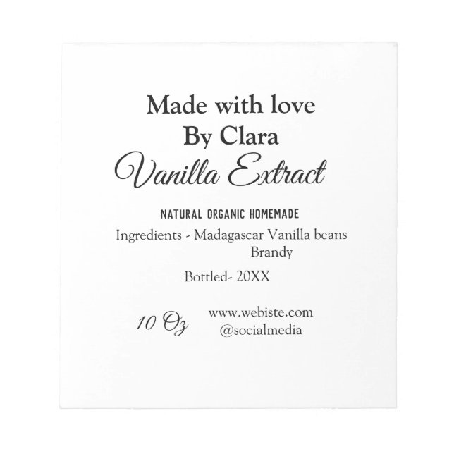 Vanilla extract homemade add ingredients weight de notepad (Front)