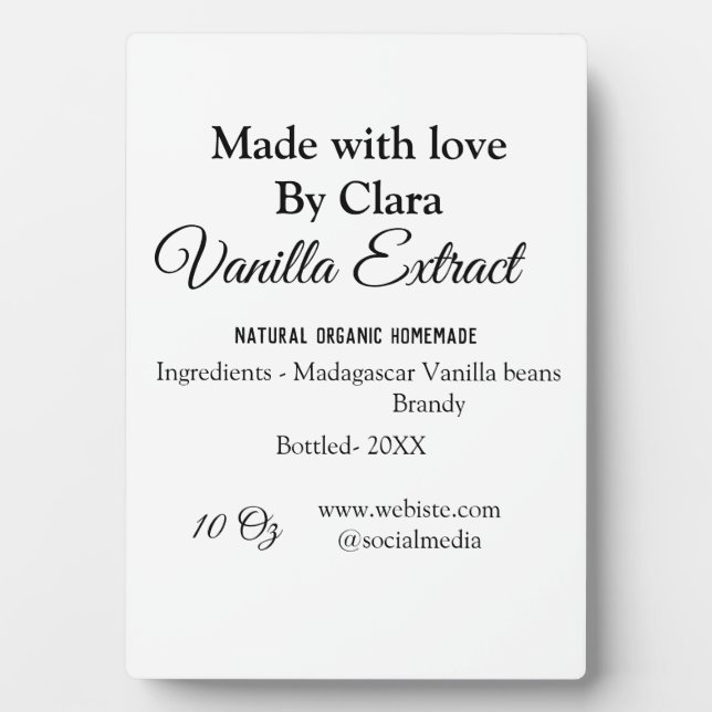 Vanilla extract homemade add ingredients weight de plaque (Front)