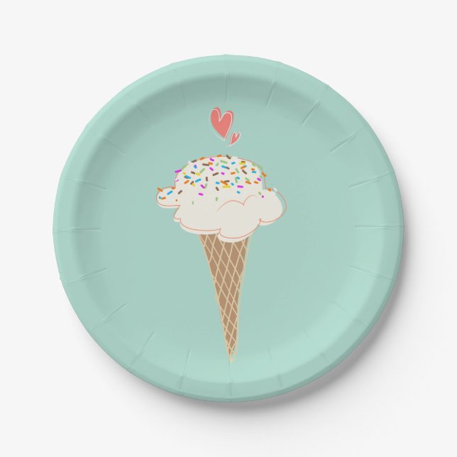 Vanilla Ice Cream Cone  Paper Plate (Front)