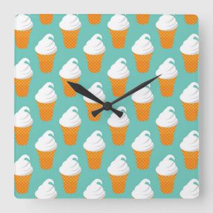 Vanilla Ice Cream Cone Pattern Square Wall Clock