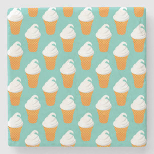 Vanilla Ice Cream Cone Pattern Stone Coaster