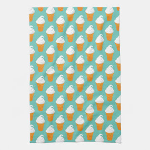 Vanilla Ice Cream Cone Pattern Tea Towel