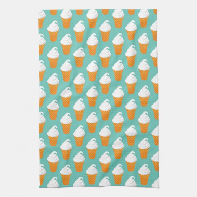 Vanilla Ice Cream Cone Pattern Tea Towel (Vertical)