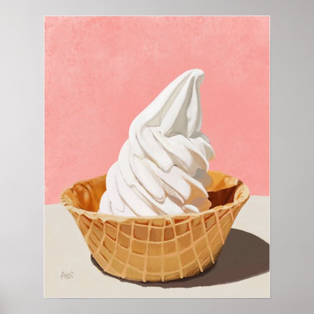 Vanilla Ice Cream in Waffle Cone Bowl Art Print (Front)