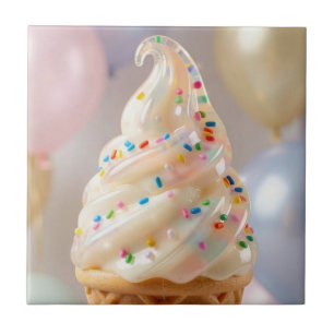 Vanilla Ice Cream Pastel Sprinkles Birthday Ceramic Tile