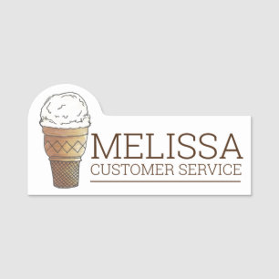Vanilla Ice Cream Scoop Cake Cone Dairy Bar Name Tag