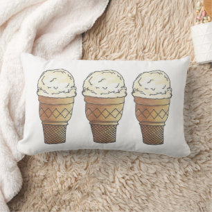 Vanilla Ice Cream Scoop Shop Cake Cone Dessert Lumbar Cushion