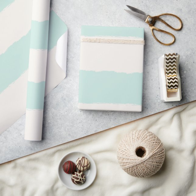 Vanilla & Mint Rough Edge Stripes Pattern Wedding Wrapping Paper (Crafts)