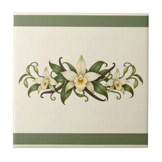 Vanilla Orchid and Pods Custom Colour Frieze Ceramic Tile