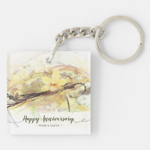 Vanilla Orchid Flower Abstract Art Calligraphy Key Ring