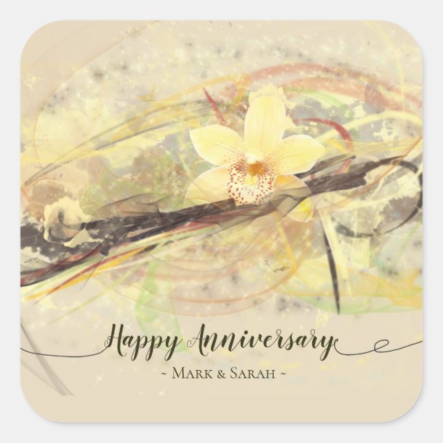 Vanilla Orchid Flower Abstract Art Calligraphy Square Sticker (Front)