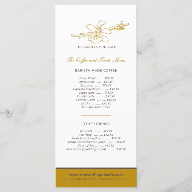 Vanilla pod flower cafe coffee and cake menu (Front)