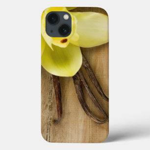 Vanilla Pods and Flower over Wooden Background iPhone 13 Case