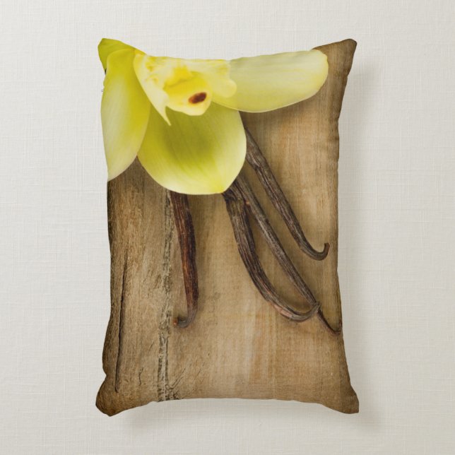 Vanilla Pods and Flower over Wooden Background Decorative Cushion (Front(Vertical))