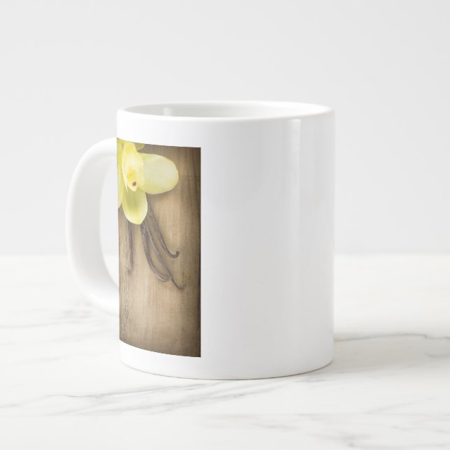 Vanilla Pods and Flower over Wooden Background Large Coffee Mug (Front Left)