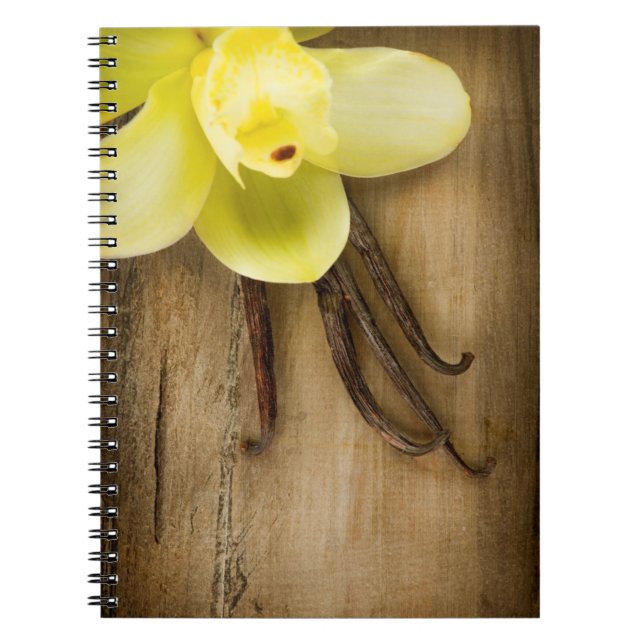 Vanilla Pods and Flower over Wooden Background Notebook (Front)