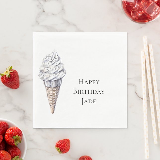 Vanilla Silver Confetti Ice Cream Cone Birthday Napkin (Insitu)