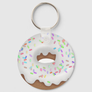 Vanilla sprinkled doughnut bakery button key ring