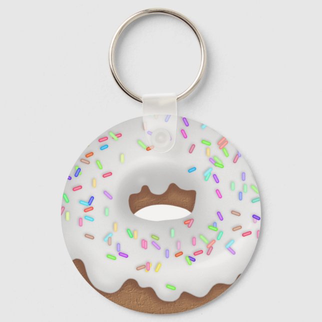 Vanilla sprinkled doughnut bakery button key ring (Front)