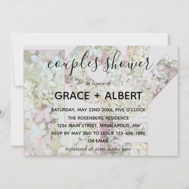 Vanilla Strawberry Hydrangeas Couples Shower Invitation (Front)