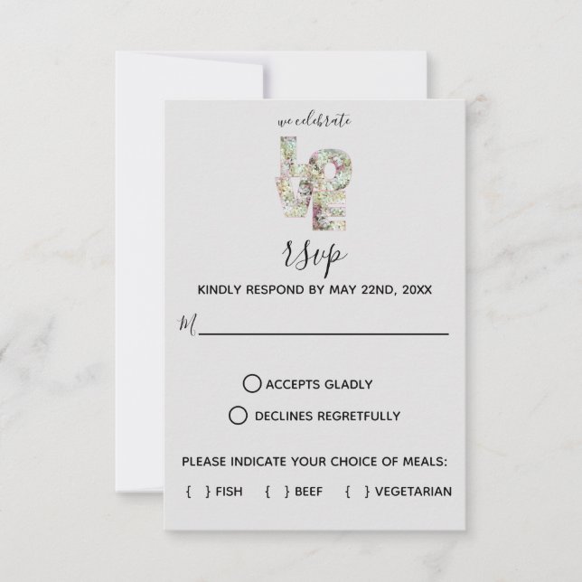 Vanilla Strawberry Hydrangeas Wedding RSVP card (Front)