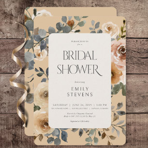 Vanilla White Boho Roses Cream Bridal Shower Invitation