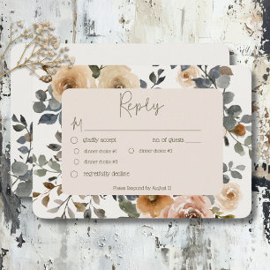 Vanilla White Boho Roses Cream Wedding Dinner RSVP Card