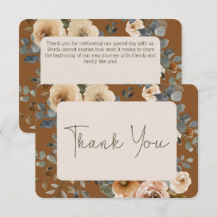 Vanilla White Boho  Roses Rust Wedding Thank You Card