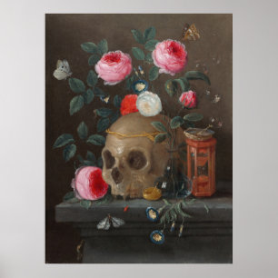 Vanitas Still Life Skull and Roses Art Poster