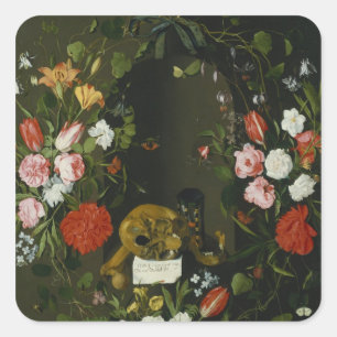 Vanitas Still Life with Flowers Square Sticker