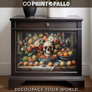 Vanitas with fruits, flowers and skull -  tissue paper